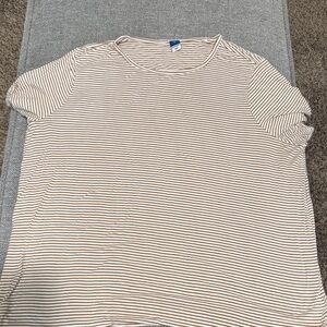 Old Navy Beige and White Striped Short Sleeve Tee